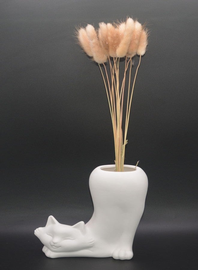 MONMOB White Cat Flower Vase Dry Plants Pampas Vase Flower Pot Aesthetic Room Bathroom Decor Home Office Bookshelf Table Shelf Décor Unique Gifts Ideal Gifts for Women, Mom or Birthdays - Image 4